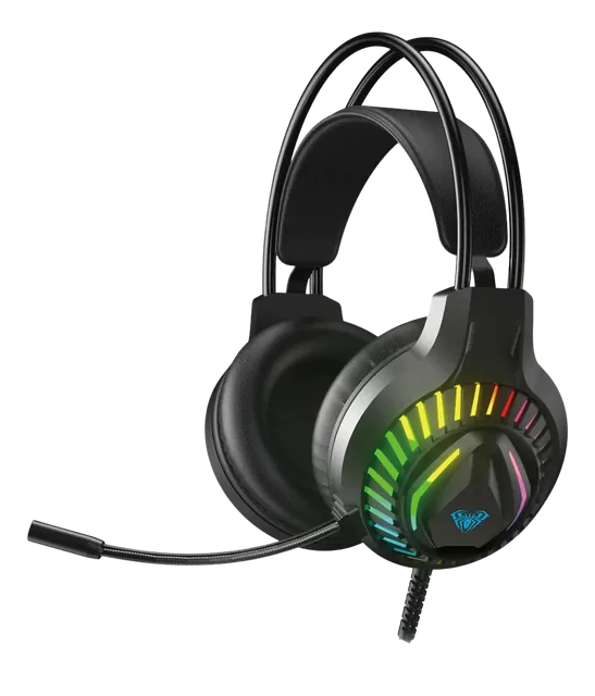 Auricular Aula S605 Cableado 3.5mm + Usb Rgb Negro Vincha Autoajustable + Splitter