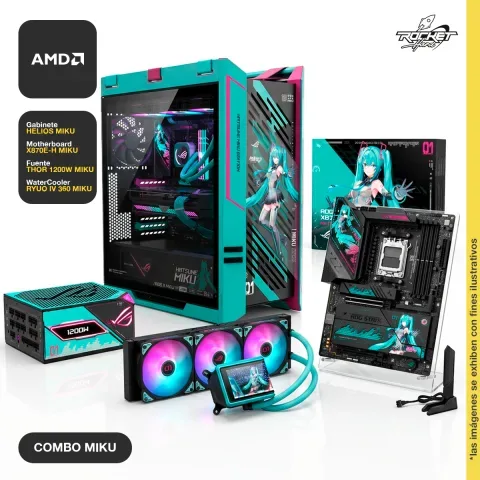 Combo Gabinete +fuente 1200w Asus Rog Thor 1200p Iii Platinum+mother Asus Rog Strix X870e-h +water Cooler Asus Rog Ryuo Iv 360 Hatsune Miku Edition