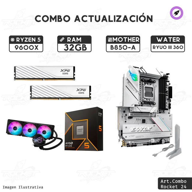 Combo Rocket Ryzen 5 9600x - B850 Wifi - 32gb - Water 360mm