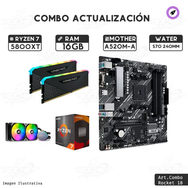 Combo Rocket Ryzen 7 5800xt - B550 - 16gb - Water 240mm