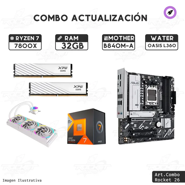 Combo Rocket Ryzen 7 7800x3d - B840m - 32gb - Water 360mm