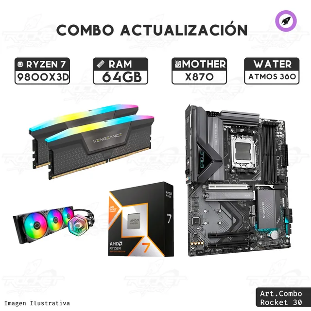 Combo Rocket Ryzen 7 9800x3d - X870 Wifi - 32gb - Water 360mm