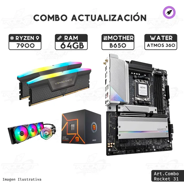 Combo Rocket Ryzen 9 7900 - B650 Wifi - 64gb - Water 360mm