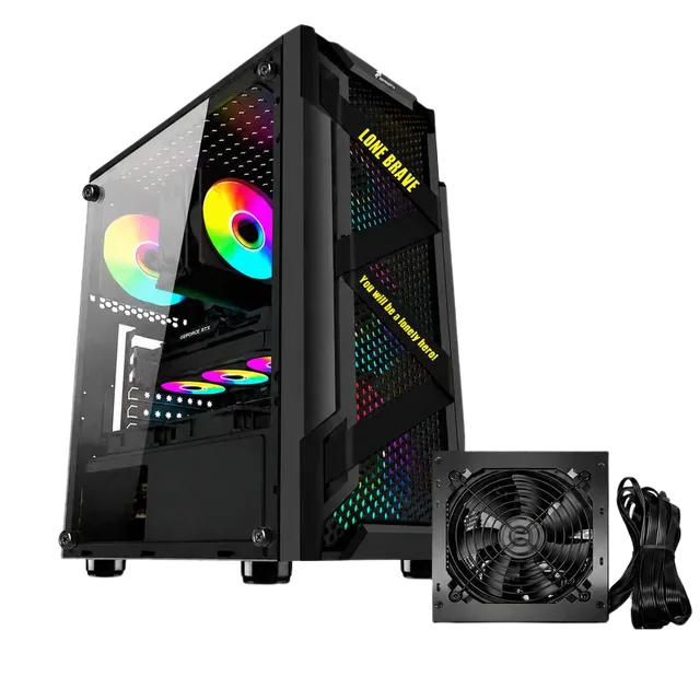 Gabinete Esparta+fuente 600w X3 Fan Rgb Vidrio Templado