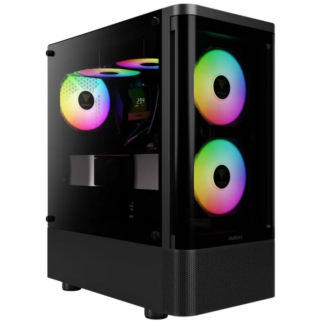 Gabinete GAMDIAS TALOS E3 CG Mid Tower ATX TG Curvado 3xFan ARGB Negro