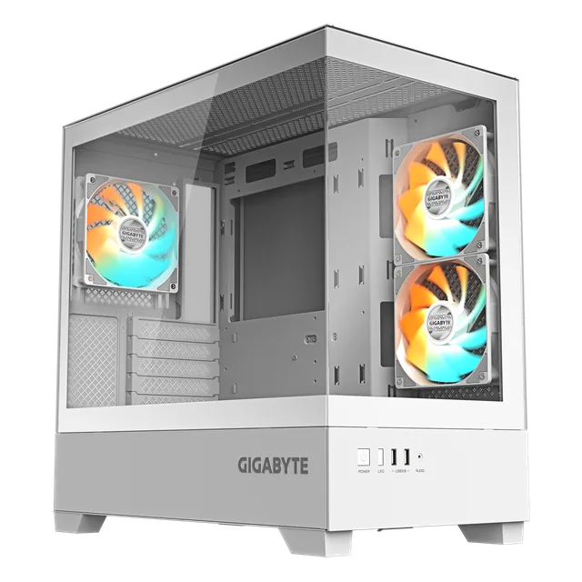Gabinete Gamer GIGABYTE C201 PANORAMIC ICE Mid Tower mATX 2xTG 3xFan ARGB Blanco