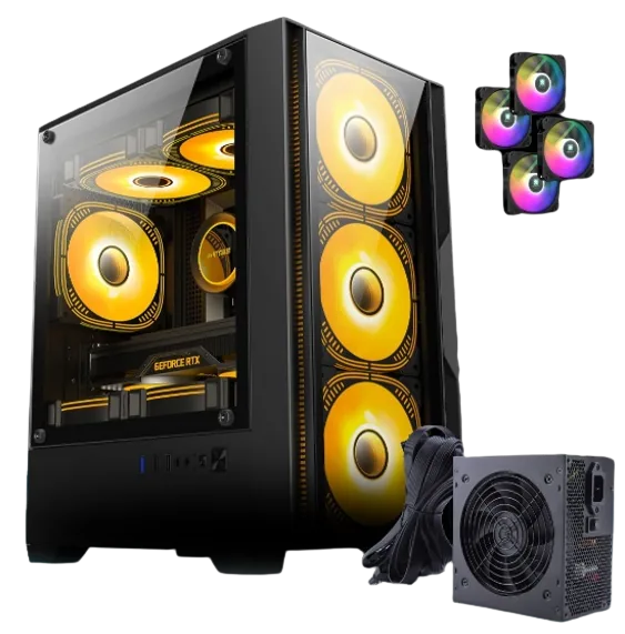 Gabinete Gamer Rgb Jalatec Jt-x19 Black + Fuente 650w 80+white 650w+ 4 Fans Argb