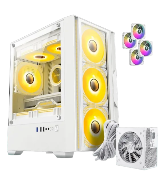 Gabinete Gamer Rgb Jalatec Jt-x19 White +fuente 650w 80+white +4 Fans Argb