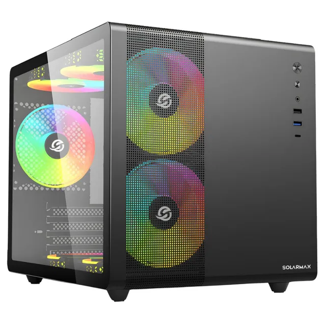 Gabinete Gamer Solarmax CM-B300 Cubo mATX TG 3xFan FRGB Negro
