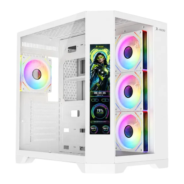 Gabinete Mid Tower X-Micro Invictus Pro 9.16" Lcd 4 Fan Argb White