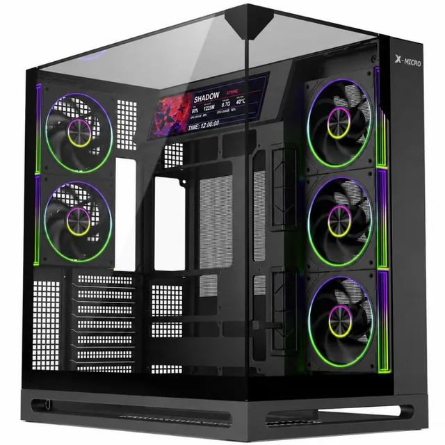 Gabinete Mid Tower X-Micro Invictus Ultra 9.16" Lcd 5 Fan Argb