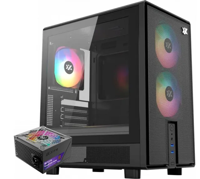 Gabinete XYZ ATOM Black 3x120mm ARGB Fans Mesh Black USB-C Gen2 Vidrio Templado