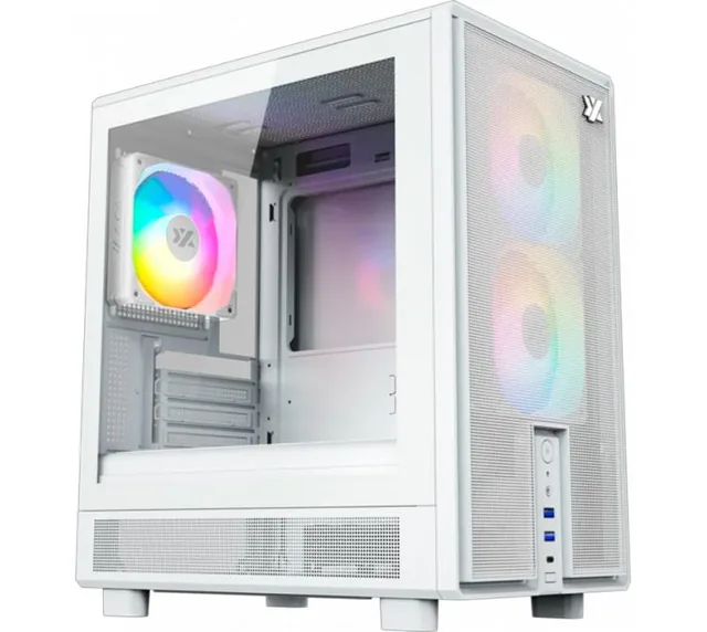 Gabinete Xyz Atom White 3x120mm ARGB Fans Mesh White Usb-c Gen2 Vidrio Templado