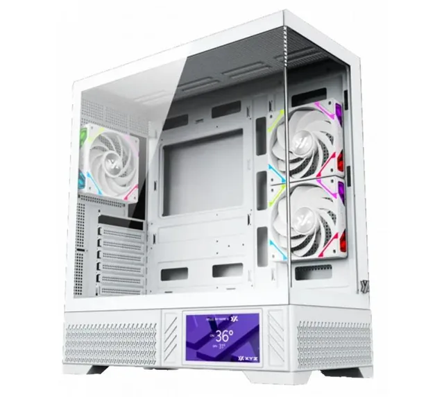 Gabinete XYZ Aurorax 100 PRO White 3x120mm ARGB Fans LCD Display USB-C Vidrio Templado