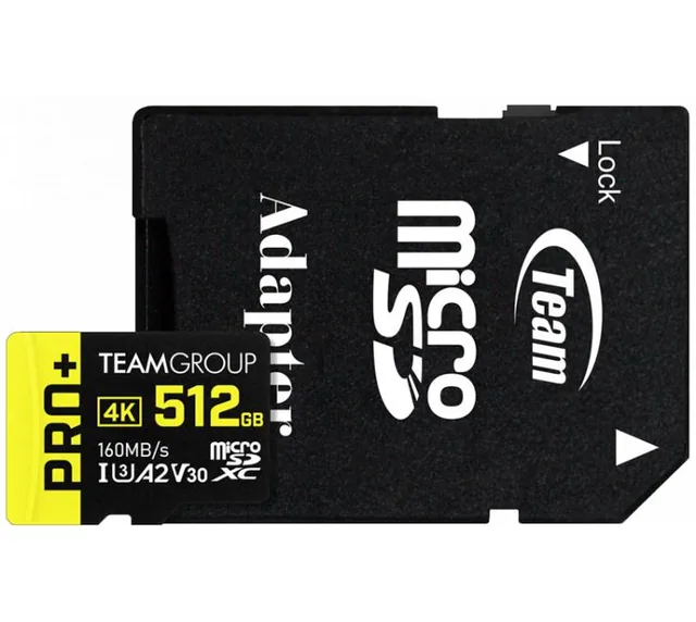 Memoria Micro SDXC Team PRO UHS-I 512GB 160MB/s A2 V30 Clase 10 con Adaptador
