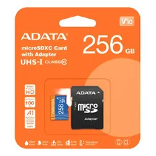Micro Sd 256gb Con Adaptador Adata Clase 10 V10 Up 100 Mb/s