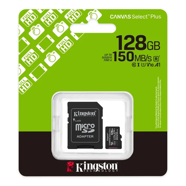 Micro SD Kingston 128GB c/Adap Gen3 150MB/s Canvas Select Plus CL10