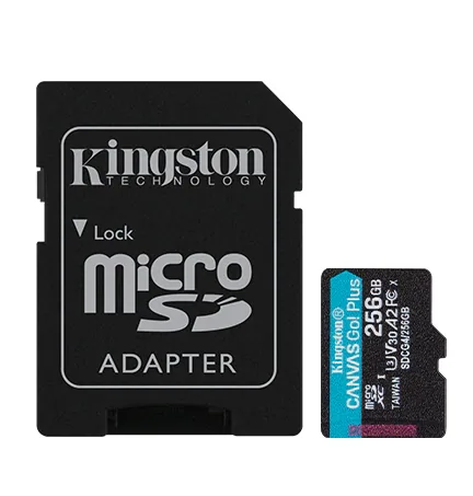 Micro SD Kingston 256GB c/Adap Canvas GO! Plus Gen4 4K Camara Drones