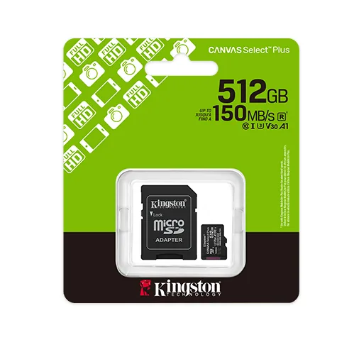 Micro SD Kingston 512GB c/Adap Gen3 150MB/s Canvas Select Plus CL10