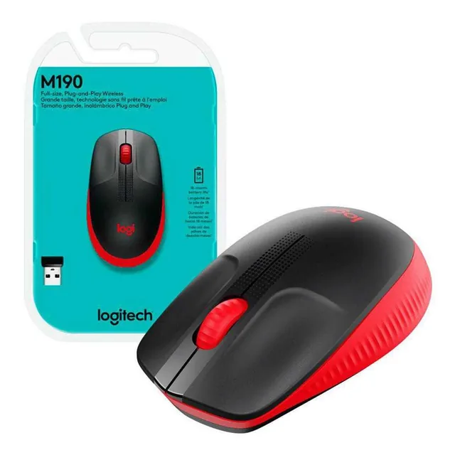 MOUSE LOGITECH M190 INALAMBRICO NEGRO/ROJO