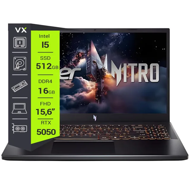 Notebook Acer Nitro V 15 Core i5 13420H 16GB 512GB RTX 5050 15.6" W11