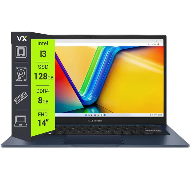 Notebook Asus VivoBook X1404VA-I38128 de 14" con procesador Intel Core i3-1315U, SSD de 128 GB y 8 GB de RAM (azul). BKP26