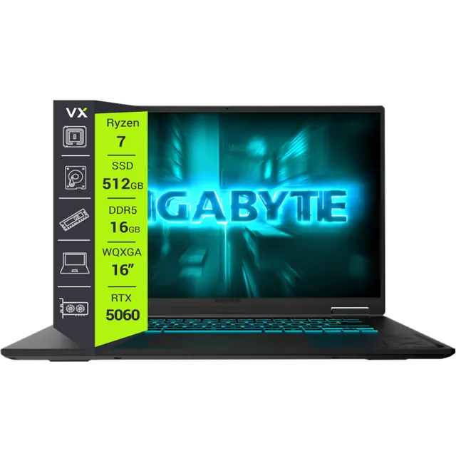 Notebook Gigabyte Gaming A16 16" AMD Ryzen 7 260 16GB DDR5 SSD 512GB RTX 5060 Win11 3VHK3LAC93MH