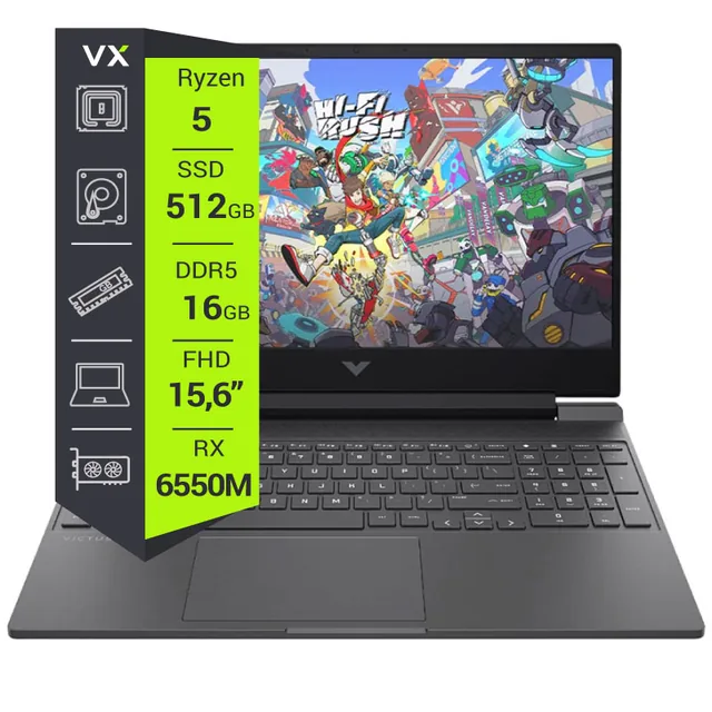 Notebook HP 15-FB2063DX Ryzen 5 7535HS 16GB 512GB RX 6550M 15.6" W11 Mica Silver