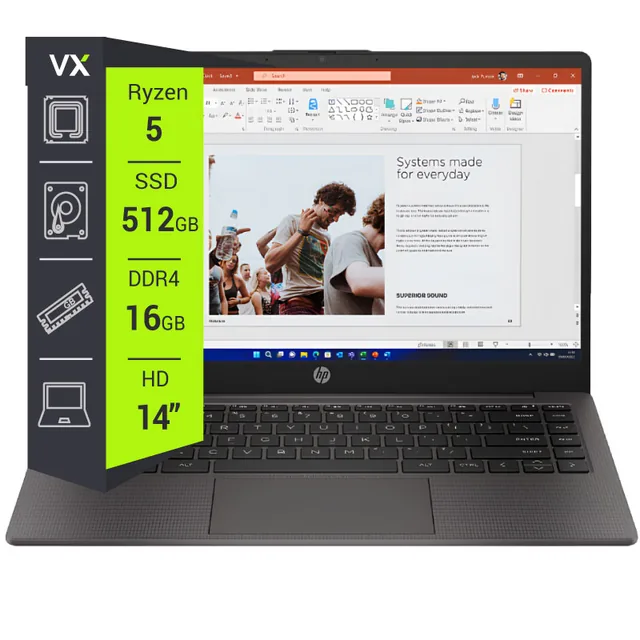 Notebook HP 245 G10 Ryzen 5 7530U 16GB 512GB 14"