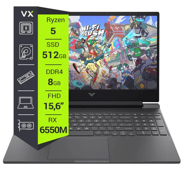 Notebook HP Victus 15-FB2063DX Ryzen 5 7535HS 8GB 512GB RX 6550M 15.6" W11 Mica Silver
