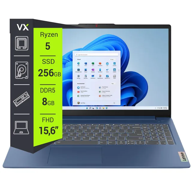 Notebook Lenovo Ideapad Slim 3 15AMN8 Ryzen 5 7520U 8GB 256GB 15.6" W11 Abyss Blue