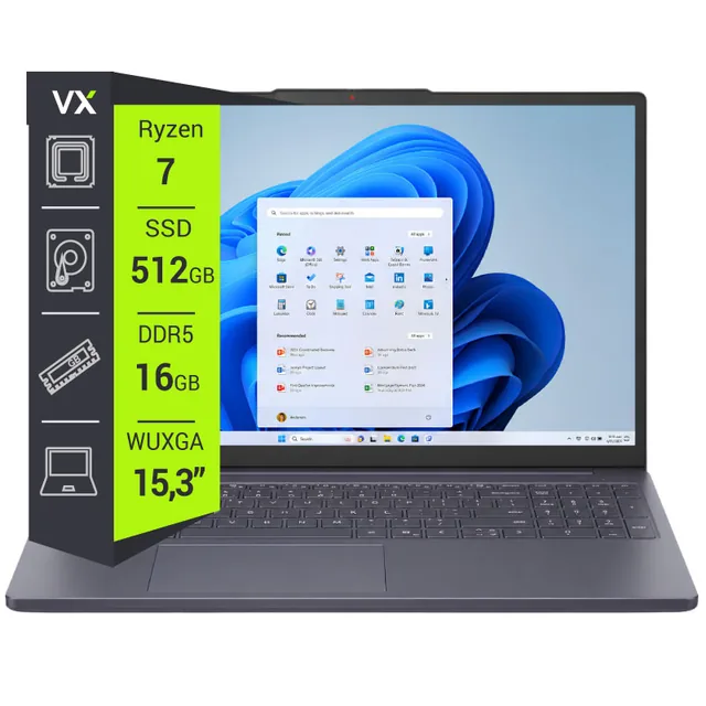 Notebook Lenovo Ideapad Slim 3 15ARP10 Ryzen 7 170 16GB 512GB 15.3" Touch W11 Luna Grey