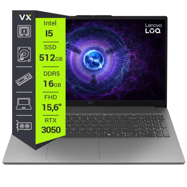 Notebook Lenovo LOQ 15IAX9E Core I5 12450HX 16GB 512GB GeForce RTX 3050 15.6"
