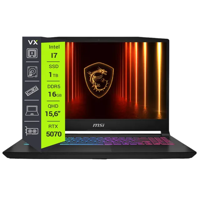 Notebook MSI KATANA 15 hx B14WGK 15,6" Intel I7 14650HX 16GB Ram 1TB Nvme RTX 5070 W11 165Hz