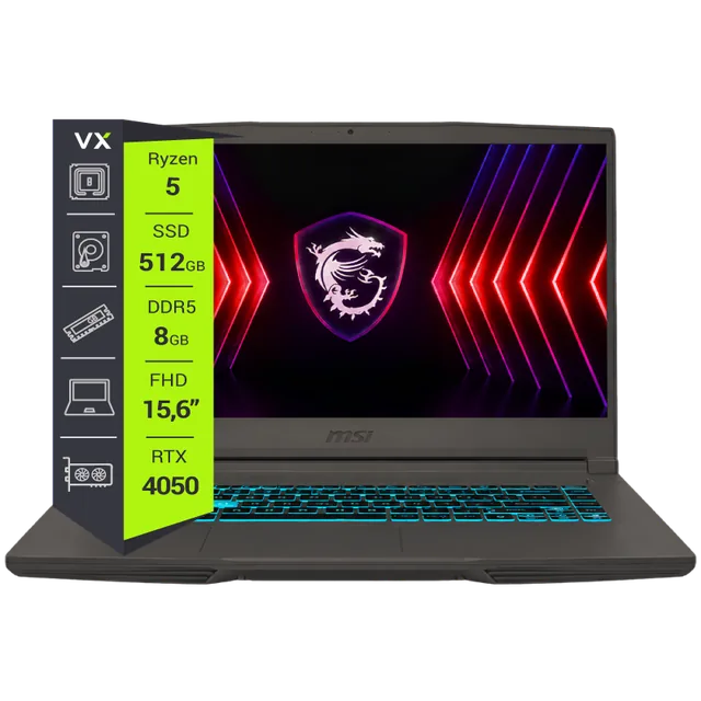 Notebook MSI Thin A15 B13VE Ryzen 5 7535HS 8GB 512GB GeForce RTX 4050 15.6" W11