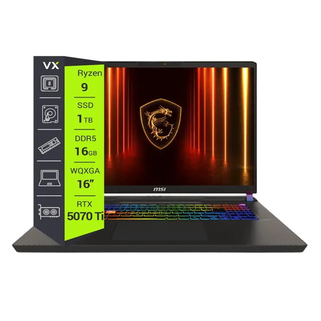 Notebook MSI Vector A8WHG Ryzen 9 8940HZ 16GB 1TB W11 GeForce RTX 5070 Ti 16