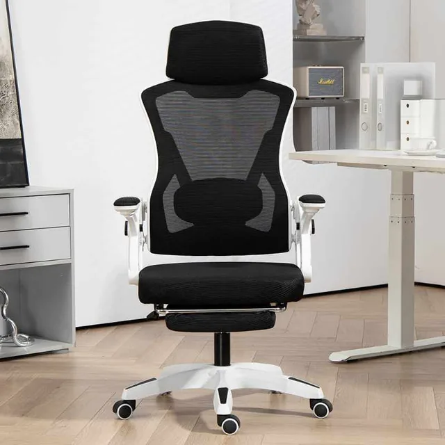 Silla Ergonómica Homecity Blanca Y Negra Con Reposapiés