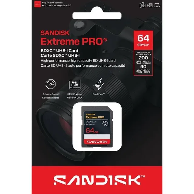 Tarjeta De Memoria Sandisk Extreme Pro Sdxc 64GB Uhs-i U3 V30 4k Uhd 200MB/S