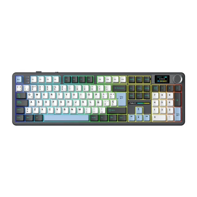 Teclado Aula F108 Pro Dark Blue White Red Degrade Wireless Full Rgb Sw Wind Spirit
