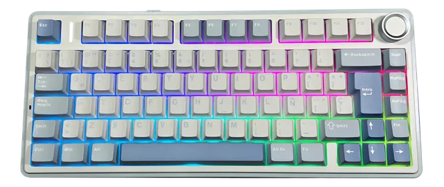 Teclado Aula F75 Blue White Dark Blue Wireless 75% Rgb Sw Reaper Mecanico Trimodo Gasket Sp Dial