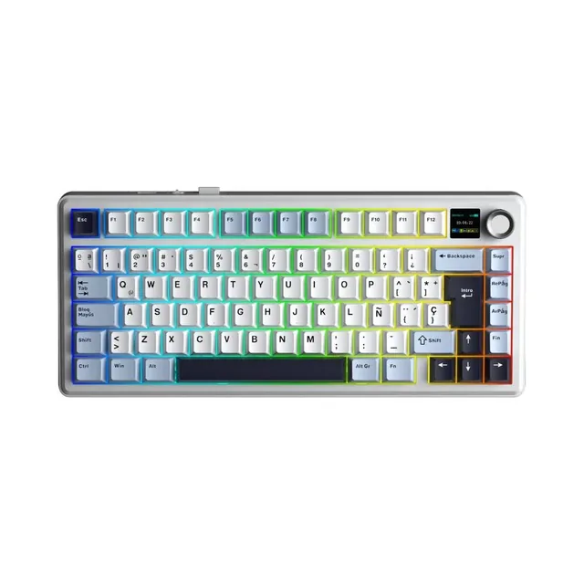 TECLADO MECANICO AULA F75 MAX BLUE WHITE PURPLE WIRELESS 75% RGB SW REAPER ESPAÑOL