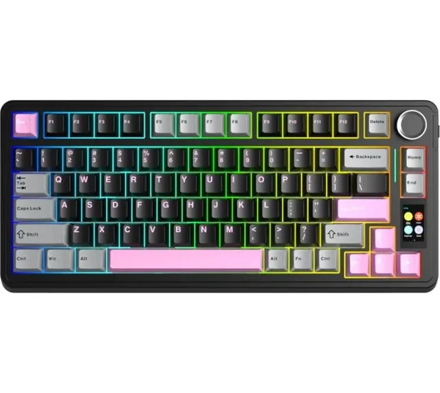 Teclado Mecanico Aula F75 Pro Wireless 2.4GHz Bluetooth 5.0 Pantalla Tif Gray/Black/Pink RGB 80hs Usb-c
