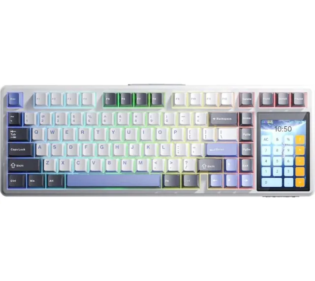 Teclado Mecanico Aula L99 Wireless 2.4Ghz Bluetooth 5.0 Pantalla Tactil IPS 3.98" Personalizable Grey/White/Blue Switch Rain Drop RGB USB-C
