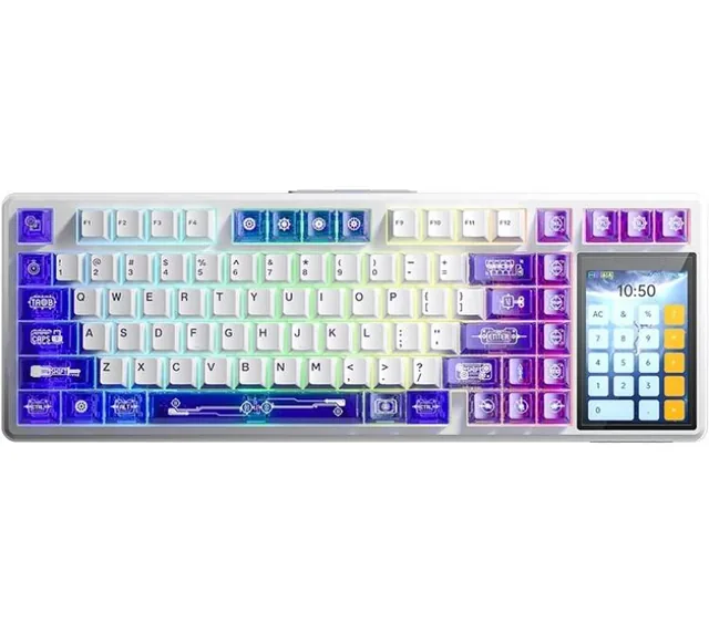 Teclado Mecanico Aula L99 Wireless 2.4Ghz Bluetooth 5.0 Pantalla Tactil IPS 3.98" Personalizable Semi Transparent Purple/White Swtich Caramel RGB USB-C