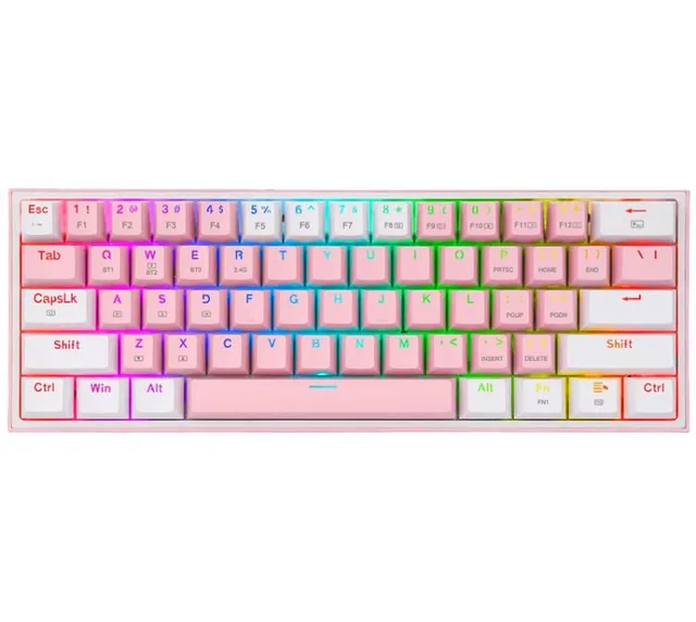 Teclado Mecanico Redragon Fizz Pro K616 Wireless RGB 60% Pink/White