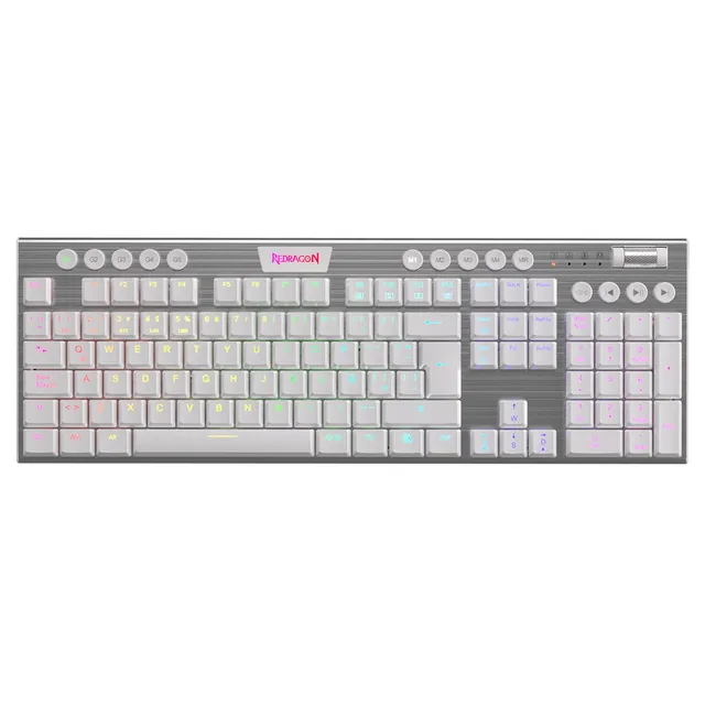 Teclado Mecanico Redragon Horus K619W White RGB Low Profile Switch Red