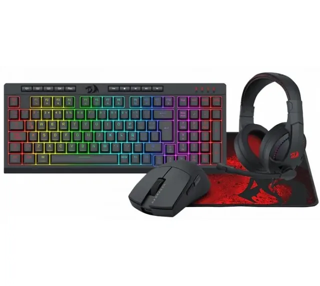 Teclado Redragon Combo Redragon S147 4 En 1 Membrana K551 Rgb+ Mouse Redragon M724 Black + H211 Cronus Black + P016