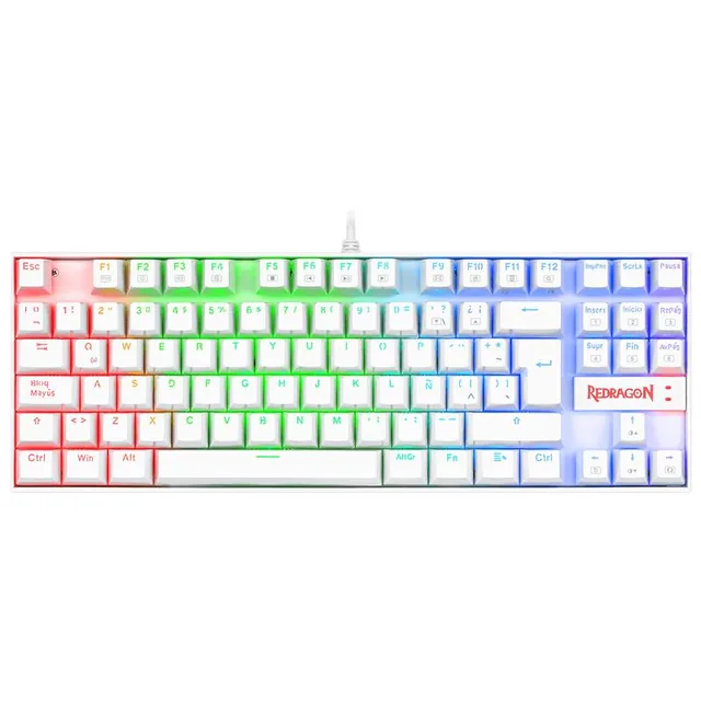 Teclado Redragon K552 Kumara Mecanico White Rainbow LED Switch Red